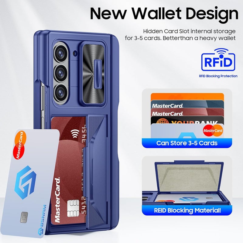 BSNRM for Samsung Galaxy Z Fold 6 Case with Card Holder RFID Blocking & S Pen Holder& Slide Camera Cover& Hinge Protection& Full-Body Rugged Shockproof Wallet Case for Galaxy Z fold 6,Sapphire Blue - Image 3